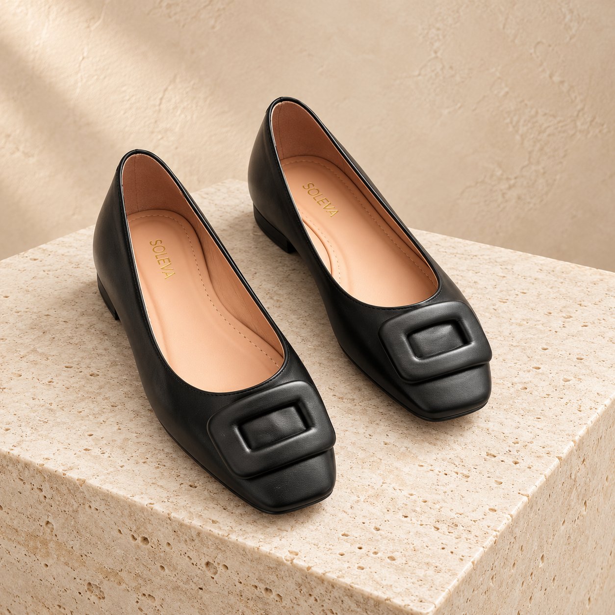 Celine Square-Buckle Flat in black